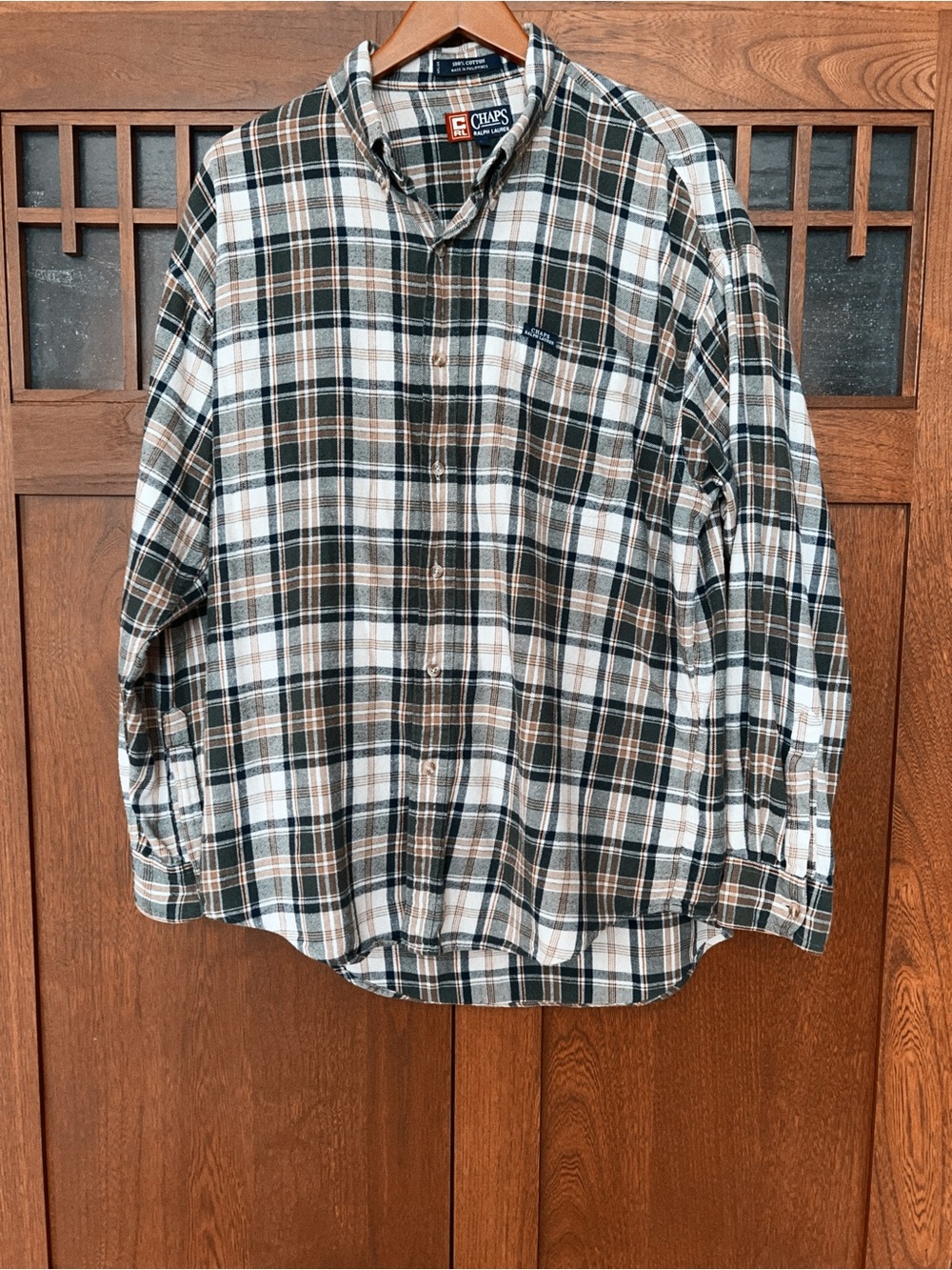 Ralph Lauren Chaps Plaid Flannel Button-Down Shirt in Green, White, Brown
